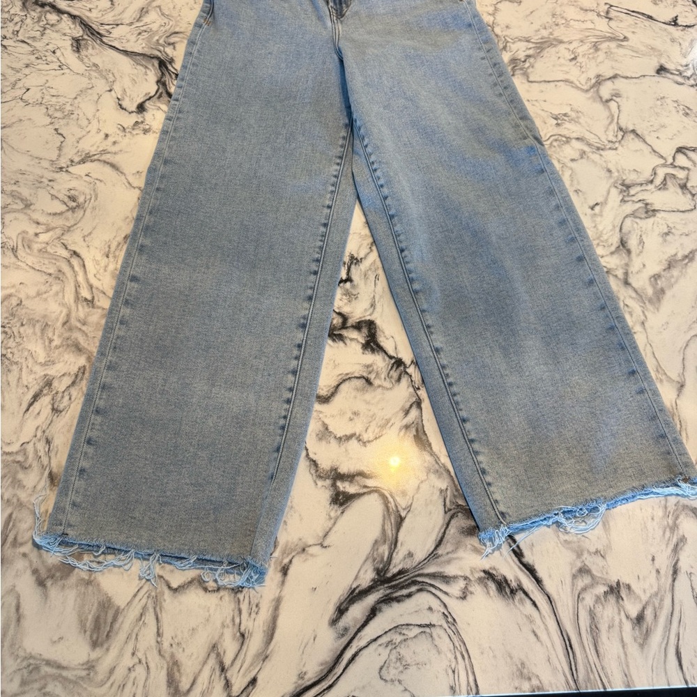 Hidden Light Blue Frayed Hem Wide Leg Jeans